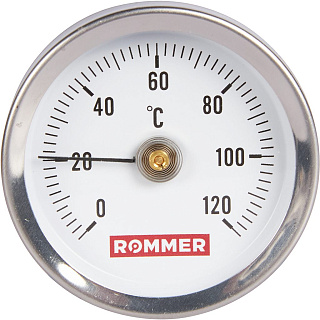 Термометр биметаллический, накладной, до 120°С, D = 63 мм, подкл. 1/2", с пружиной, ROMMER Артикул RIM-0004-630015