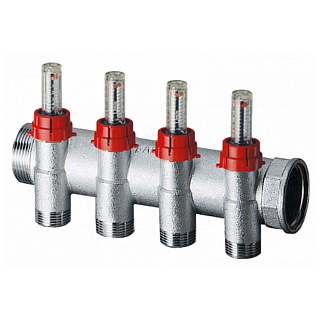 Запорный коллектор FAR 1"(ВР-НР) с расходомер., 4отв. М24х19 Артикул FK 3970 C104