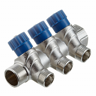 Коллектор ВН Н 3/4" VALTEC с вентилями на 3 выхода 1/2" Артикул VTc.560.N.0503