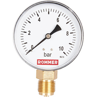 Манометр радиальный D = 80 мм, подключение 1/2", до 10 бар, ROMMER Артикул RIM-0010-801015