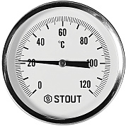 Термометр биметаллический осевой с гильзой d = 80 мм., гильза 50 мм., 1/2", 0...120 °С STOUT