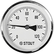 Термометр биметаллический осевой с гильзой d = 100 мм., гильза 75 мм., 1/2", 0...120 °С STOUT