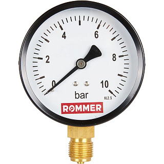 Манометр радиальный D = 100 мм, подключение 1/2", до 10 бар, ROMMER Артикул RIM-0010-101015