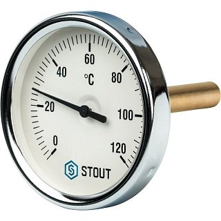 Термометр биметаллический 80 мм 120° STOUT с погружной гильзой 75 мм Артикул SIM-0001-807515