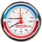 Термоманометр аксиальный D = 80, подкл. 1/2", до 4 бар, с автомат. запорным клапаном, ROMMER