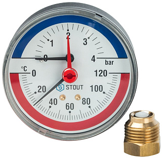 Аксиальный термоманометр WATTS d=80 мм, до 120'С, до 4 бар F+R818 Артикул 10009464