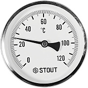Термометр биметаллический осевой с гильзой d = 100 мм., гильза 100 мм., 1/2", 0...120 °С STOUT