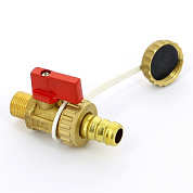 Кран шаровой НН 3/8" x 3/4" сливной со штуцером, флажок чёрный металл UNI-FITT