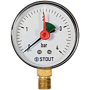 Манометр радиальный с указателем предела d = 63 мм., 1/4" 0...4 бар кл. 2.5 STOUT (SIM-1008-630408)