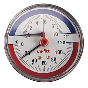 Термоманометр UNI-FITT аксиальный до 120'С, до 10 бар, D=80 мм 310P