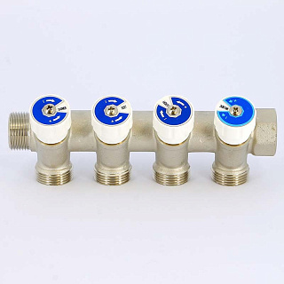 Коллектор НВ 3/4" х 4 вых 3/4" ЕК, с вентилями, никель UNI-FITT Артикул 400N3341
