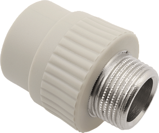 Муфта комбинированная (переходник) 20 х 3/4" с наружней резьбой (НР) полипропилен PP-R ALCAPIPE серый Артикул AB215020034