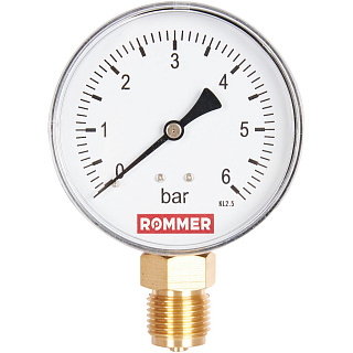 Манометр радиальный D = 80 мм, подключение 1/2", до 6 бар, ROMMER Артикул RIM-0010-800615