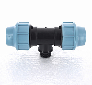 Компрессионный тройник обжимной 40 x 1" 1/4 с наружной резьбой (НР) для труб ПНД UNIDELTA Артикул 1010040005