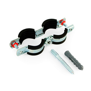 Хомут двойной 3/4" (25-29 мм) с резиновым уплотнителем, шпилькой и дюбелем UNI-FITT 850D3800 - 