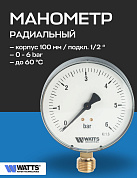 Манометр радиальный F+R200 100 мм 1/2" 6 бар WATTS