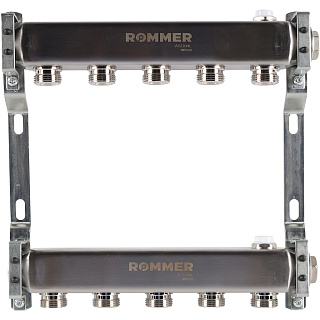 Коллектор ROMMER для радиаторной разводки 5 выходов из нержавеющей стали Артикул RMS-4401-000005