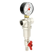 Фильтр магистральный промывной UNI-FITT MINI 1/2" с манометром и сливным шаровым краном, никель 