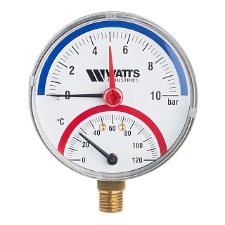 Радиальный термоманометр WATTS d=80 мм, до 120'С, до 10 бар F+R828 Артикул 10025525
