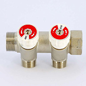 Коллектор НВ 3/4" х 2 вых 3/4" ЕК, с вентилями, никель UNI-FITT