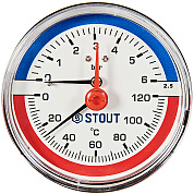 Термоманометр аксиальный d=80 мм, до 120'С, до 6 бар STOUT