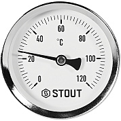 Термометр биметаллический осевой с гильзой d = 63 мм., гильза 50 мм., 1/2", 0...120 °С STOUT
