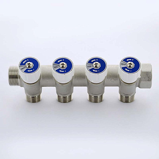 Коллектор НВ 3/4" х 4 вых 1/2" универсальный, с вентилями, никель UNI-FITT Артикул 400N3241