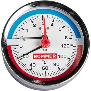 Термоманометр аксиальный D = 80, подкл. 1/2", до 6 бар, с автомат. запорным клапаном, ROMMER Артикул RIM-0005-800615