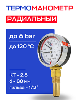 Термоманометр радиальный d=80 мм, до 6 бар, до 120'С РОСМА ТМТБ- 31P.1 Артикул 00000002329