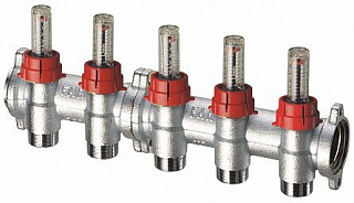 Фланцевый запорный коллектор FAR 1" , отв. 2 - 3/4" EUROKONUS, с расходомер.  Артикул FK 3982 13402