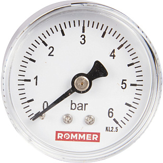 Манометр аксиальный D = 50 мм, подключение 1/4", до 6 бар, ROMMER Артикул RIM-0009-500608