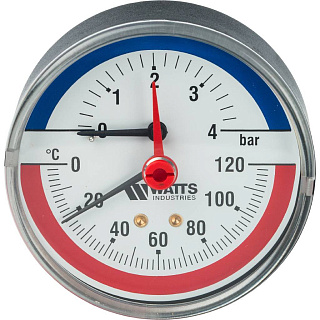 Аксиальный термоманометр WATTS d=80 мм, до 120'С, до 4 бар F+R818 Артикул 10009464