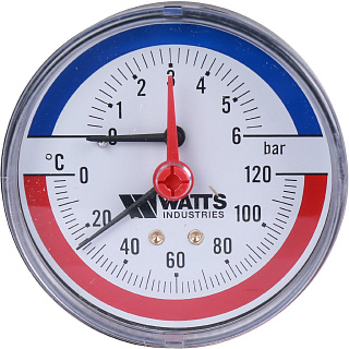 Аксиальный термоманометр WATTS d=80 мм, до 120'С, до 6 бар F+R818 Артикул 10018742